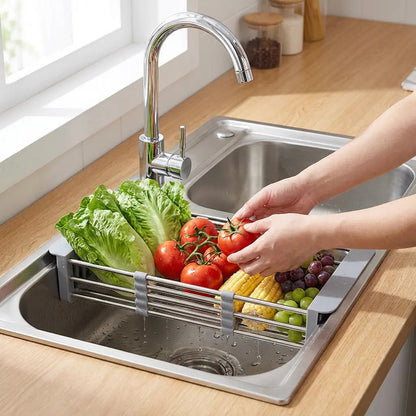 Over-Sink Dish Drying Rack Expandable Stainless Steel for Kitchen Counter Space Saving Drainer Basket