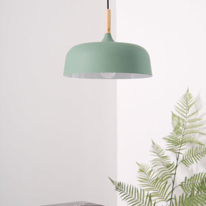 Hanging Ceiling Lamp Adjustable Wood Metal Dome Shade 12.6 Inch for Kitchen Island Dining Room Table Modern Minimalist Scandinavian Style