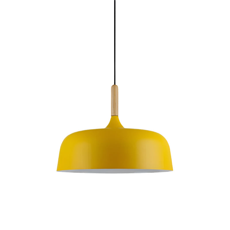 Hanging Ceiling Lamp Adjustable Wood Metal Dome Shade 12.6 Inch for Kitchen Island Dining Room Table Modern Minimalist Scandinavian Style