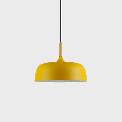 Hanging Ceiling Light Fixture with Wood Trim & Metal Shade for Kitchen Island, Dining Table, Breakfast Bar — Dimmable Compatible, Adjustable