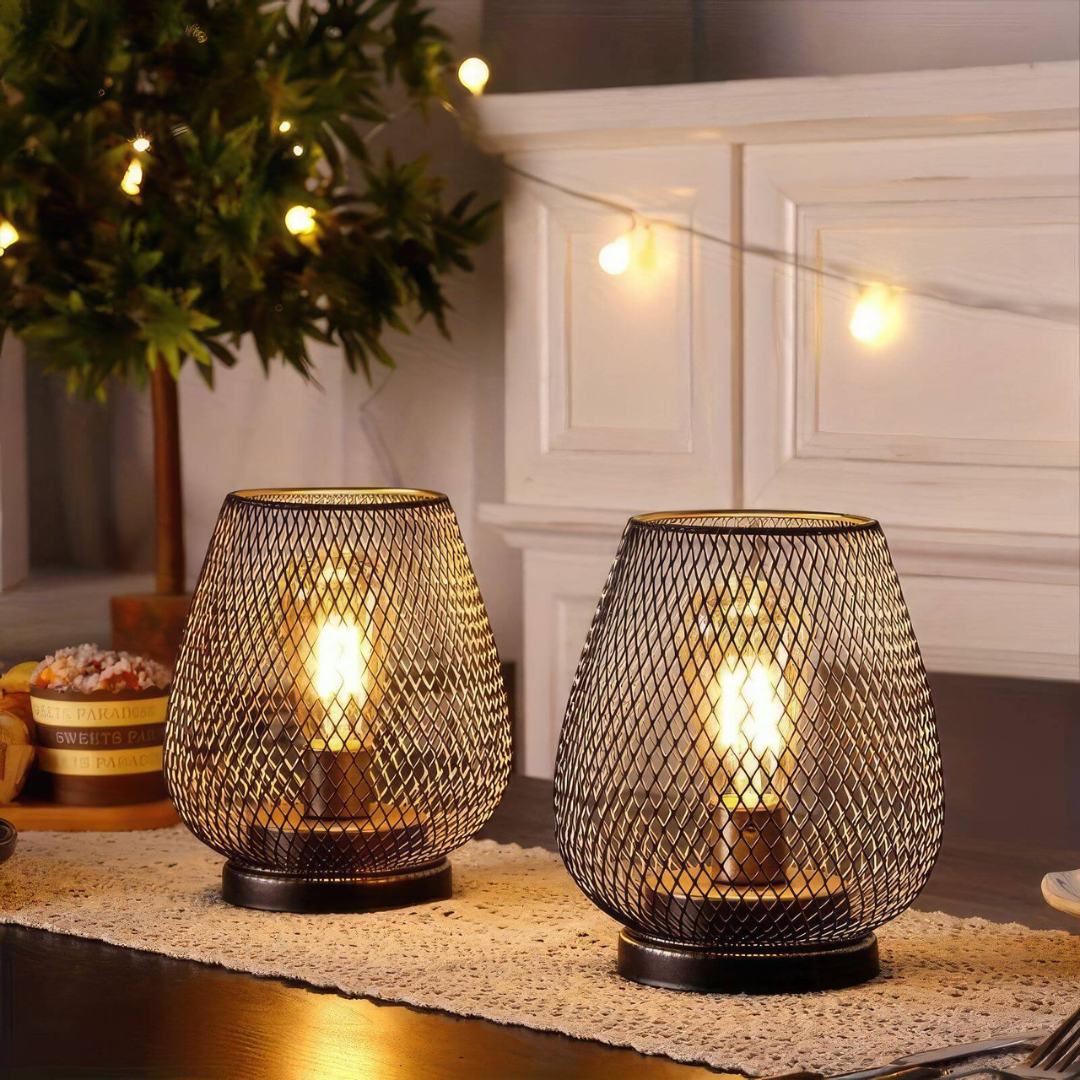 Battery-Operated Metal Lantern with Warm LED Light for Indoor and Outdoor Use | Vintage Matte Black Cordless Lamp