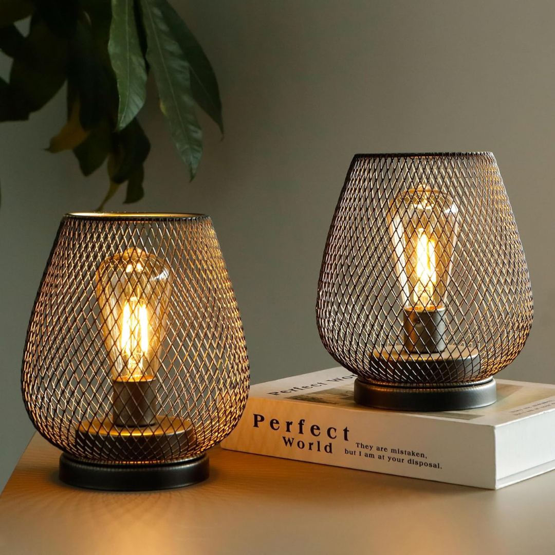 Battery-Operated Metal Lantern with Warm LED Light for Indoor and Outdoor Use | Vintage Matte Black Cordless Lamp