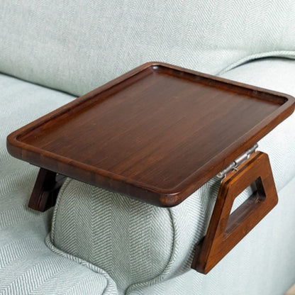 Bamboo Sofa Arm Tray with Adjustable Clip – Couch Side Table for Drinks, Snacks & Remote – No Assembly Armrest Caddy Organizer