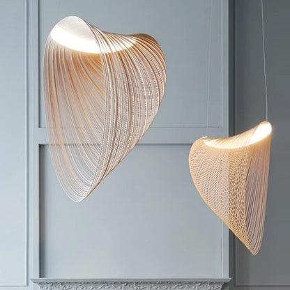 Woven Wood LED Ceiling Fixture 31 in Diameter Organic Sculptural Hanging Light Natural Tone for Dining Kitchen Island Adjustable Cord Scandi