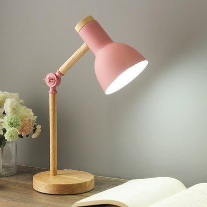 Adjustable Scandinavian Desk Lamp with Natural Wood Base – Modern Minimalist Design, 18-Inch Height, E26/E27 Socket