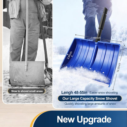 Adjustable Snow Shovel with Wide Blade for Efficient Snow Removal | Versatile Tool for Driveways and Sidewalks
