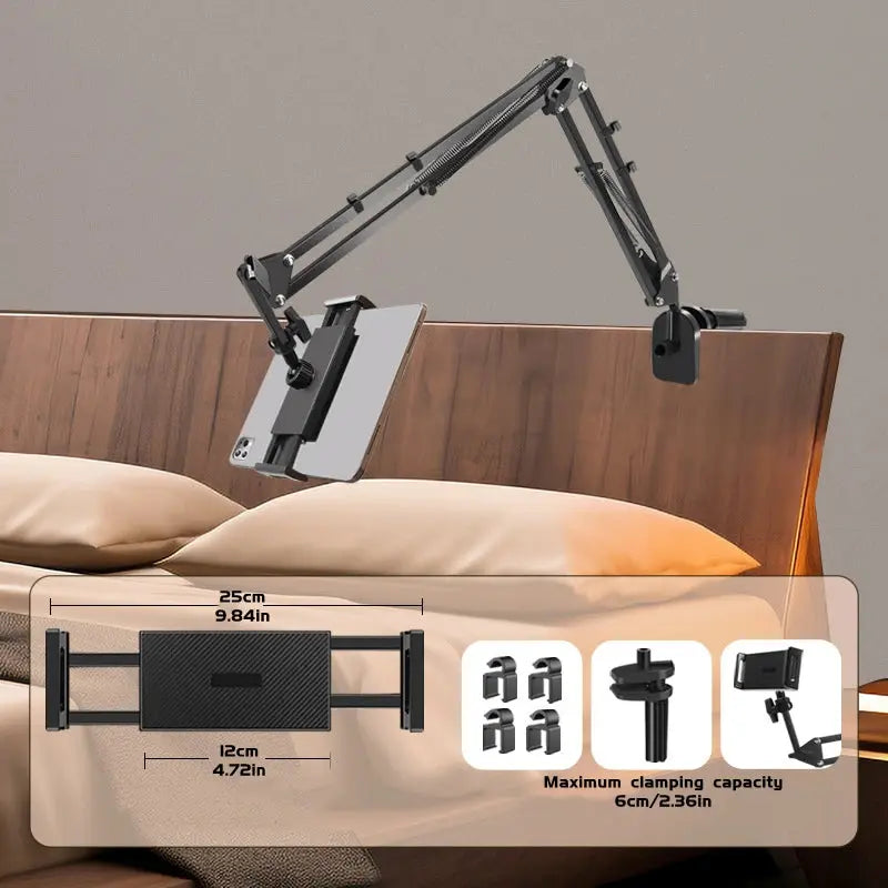 Ortekor Adjustable Tablet Holder with Rotatable Arm & Sturdy Metal Base for Hands-Free Viewing