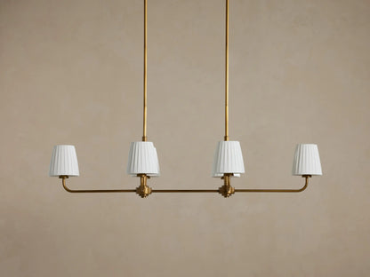 6-Light Rectangular Chandelier with Fabric Shades – Brass Finish – 54×20 in Dining Room Ceiling Fixture for Modern Traditional Homes