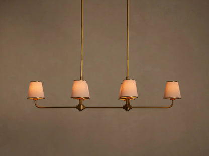 6-Light Rectangular Chandelier with Fabric Shades – Brass Finish – 54×20 in Dining Room Ceiling Fixture for Modern Traditional Homes