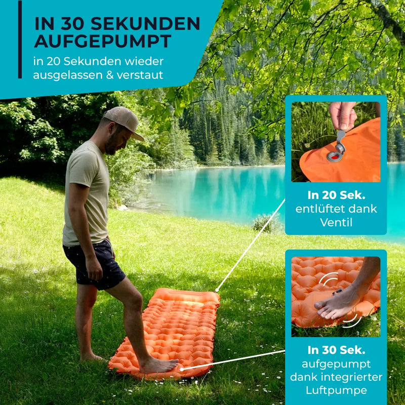 Camping Sleeping Mat Ultralight with Integrated Pump, Inflatable Sleeping Pad for Backpacking, Compact Sleeping Pad 8 cm