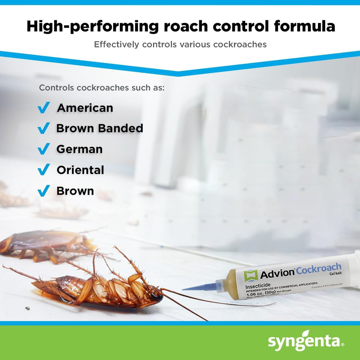 Cockroach Gel Bait Syringe with Indoxacarb - Professional Roach Control for Kitchen, Home & Commercial Use - Indoor Outdoor Application