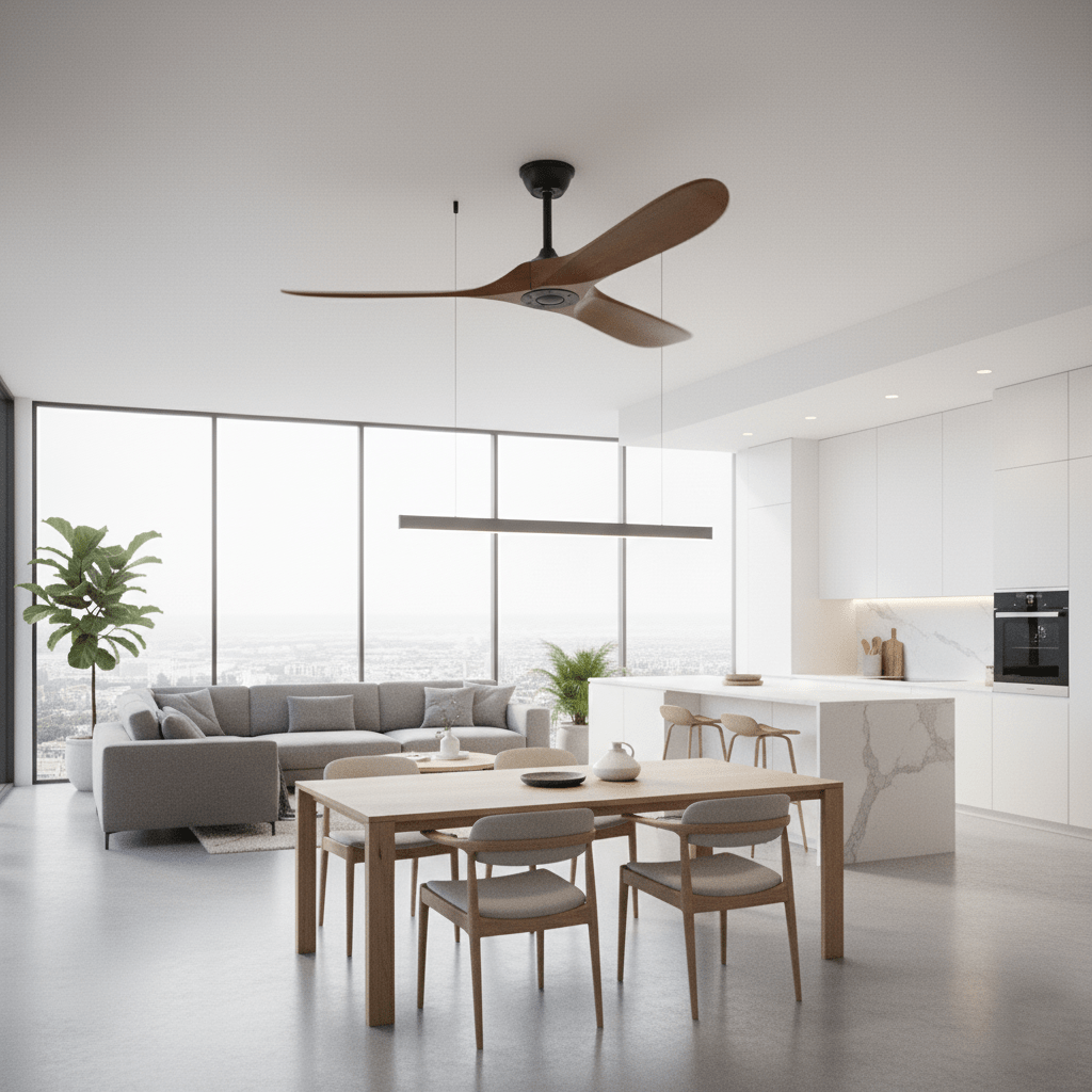 DC Motor Ceiling Fan with Wooden Blades 42 or 52 Inch Diameter Remote Control Indoor Air Circulation for Bedrooms Living Rooms Offices Low N