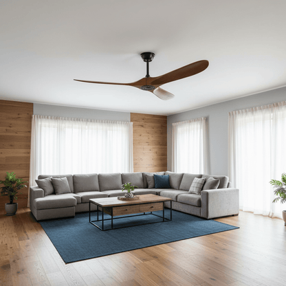 DC Motor Ceiling Fan with Wooden Blades 42 or 52 Inch Diameter Remote Control Indoor Air Circulation for Bedrooms Living Rooms Offices Low N