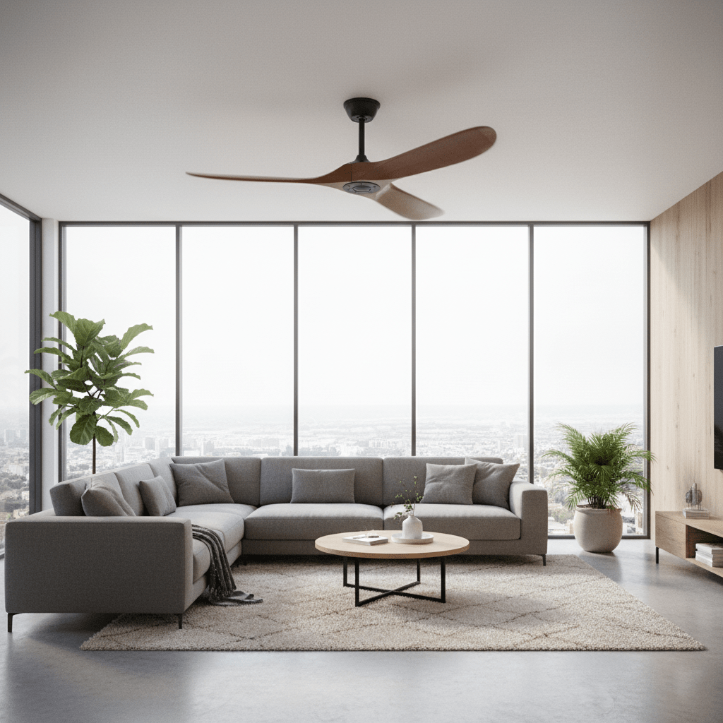DC Motor Ceiling Fan with Wooden Blades 42 or 52 Inch Diameter Remote Control Indoor Air Circulation for Bedrooms Living Rooms Offices Low N