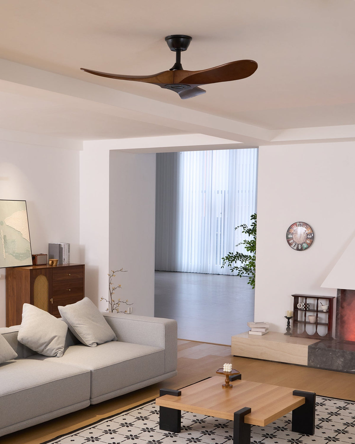 DC Motor Ceiling Fan with Wooden Blades 42 or 52 Inch Diameter Remote Control Indoor Air Circulation for Bedrooms Living Rooms Offices Low N
