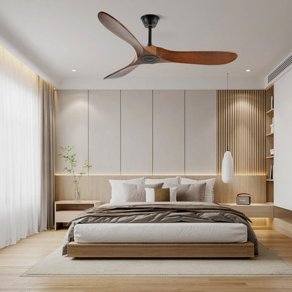Wooden Blade Ceiling Fan with Remote Control 6 Speed Whisper-Quiet Motor Walnut Finish Adjustable Suspension for Living Room Bedroom Home Of