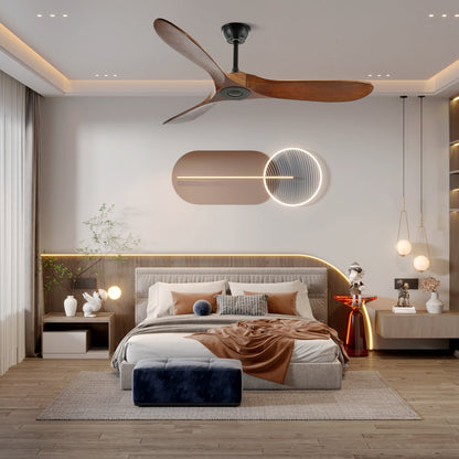 Wooden Blade Ceiling Fan with Remote Control 6 Speed Whisper-Quiet Motor Walnut Finish Adjustable Suspension for Living Room Bedroom Home Of
