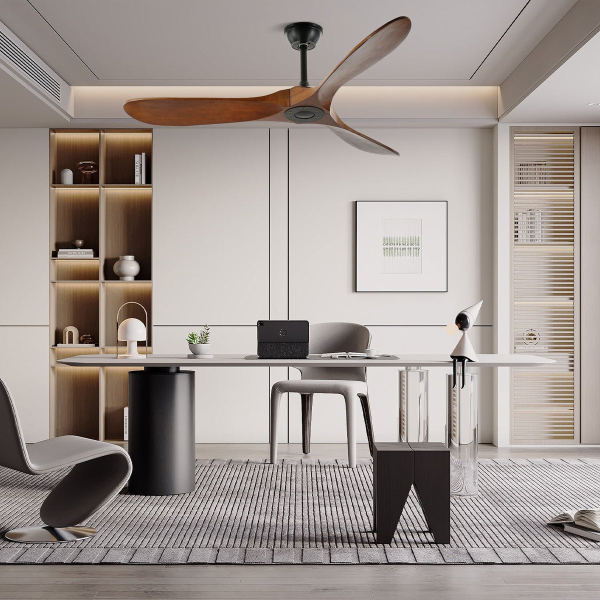 Wooden Blade Ceiling Fan with Remote 42-52 Inch 6-Speed Reversible Indoor Cooling Fan Vintage Farmhouse Style for Bedroom Living Room