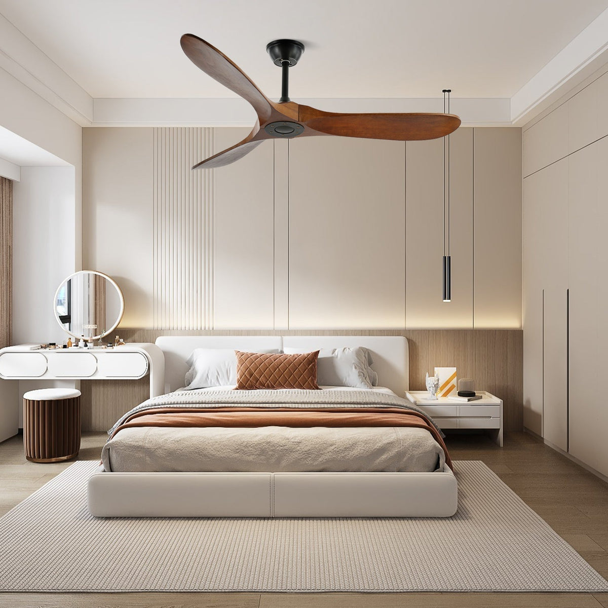 Wooden Blade Ceiling Fan with Remote 42-52 Inch 6-Speed Reversible Indoor Cooling Fan Vintage Farmhouse Style for Bedroom Living Room