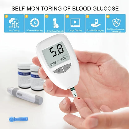 Kit de monitor de glucosa en sangre con 50 tiras reactivas y lancetas | Kit de prueba de azúcar en sangre, dispositivo preciso y portátil para realizar pruebas sencillas en casa, kit de prueba de nivel de azúcar en sangre