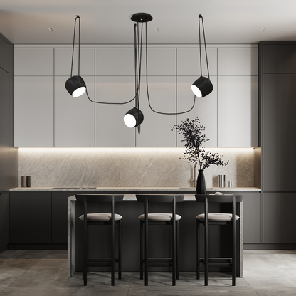 Ceiling Pendant Light Fixture with Adjustable Heads and Cable, 10W LED Dimmable Hanging Lamp, Black Aluminum Modern Lighting for Kitchen Isl