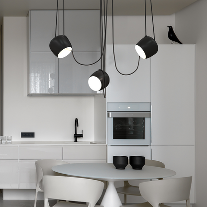Ceiling Pendant Light Fixture with Adjustable Heads and Cable, 10W LED Dimmable Hanging Lamp, Black Aluminum Modern Lighting for Kitchen Isl