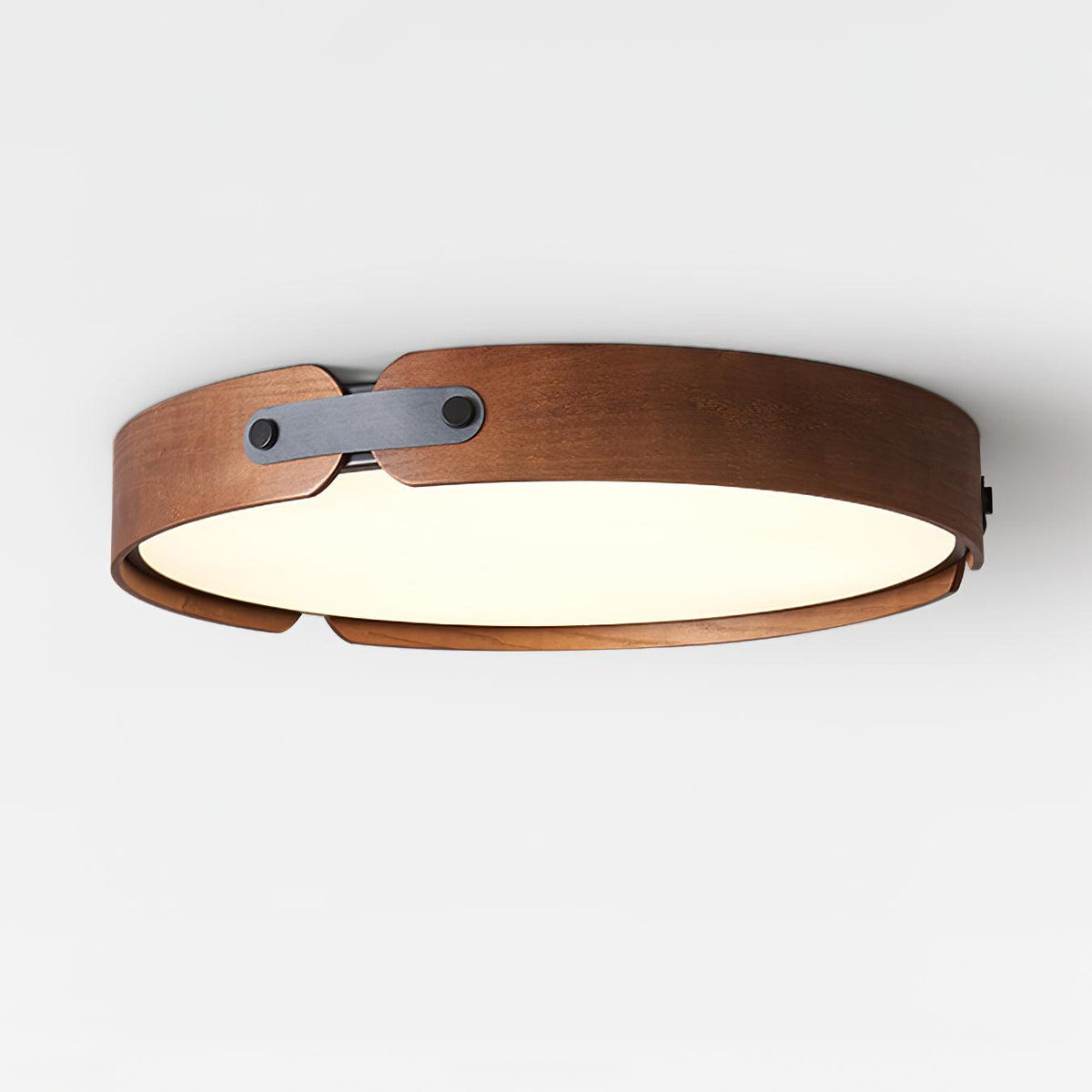 Flush Mount LED Wood Ceiling Light 16.5 in Wireless Dimmer Remote Control for Bedroom Bathroom Hallway Indoor Natural Walnut Finish Low Prof