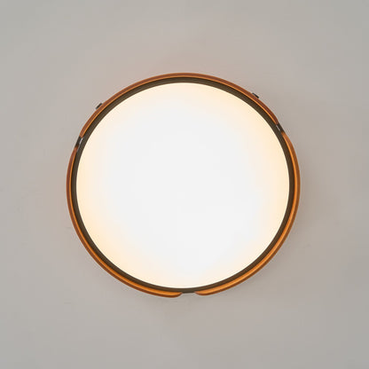 Flush Mount LED Wood Ceiling Light 16.5 in Wireless Dimmer Remote Control for Bedroom Bathroom Hallway Indoor Natural Walnut Finish Low Prof