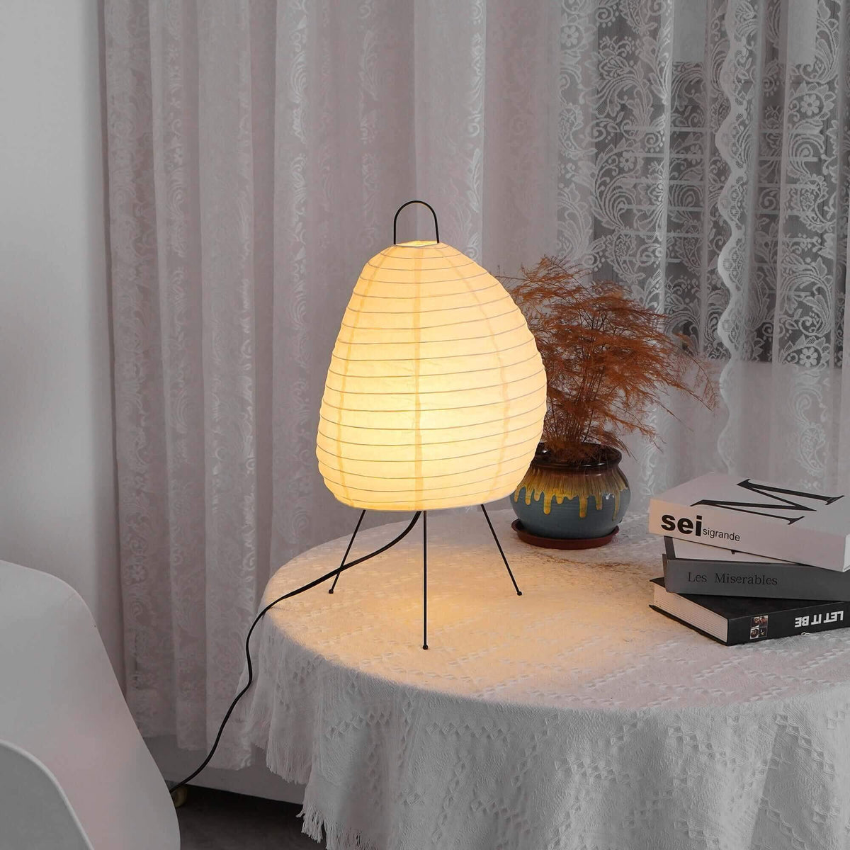 Sculptural Rice Paper Desk Lamp 10 in White Ambient Bedside Light Japandi Style Soft Diffused Glow for Nightstand Living Room Modern Minimal