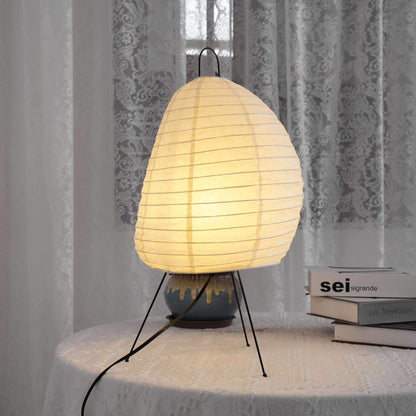 Sculptural Rice Paper Desk Lamp 10 in White Ambient Bedside Light Japandi Style Soft Diffused Glow for Nightstand Living Room Modern Minimal