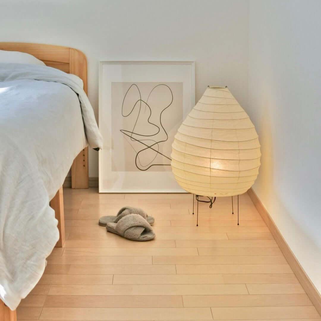 Floor-Standing Paper Shade Light 24 Inches Tall Bedroom Nightstand Illumination Japanese-Inspired Accent Fixture Sculptural Living Room Corn