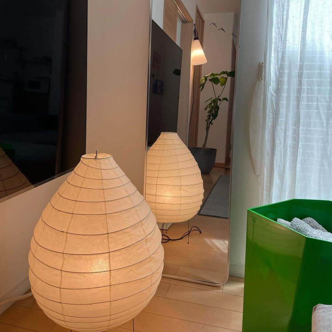 Floor-Standing Paper Shade Light 24 Inches Tall Bedroom Nightstand Illumination Japanese-Inspired Accent Fixture Sculptural Living Room Corn