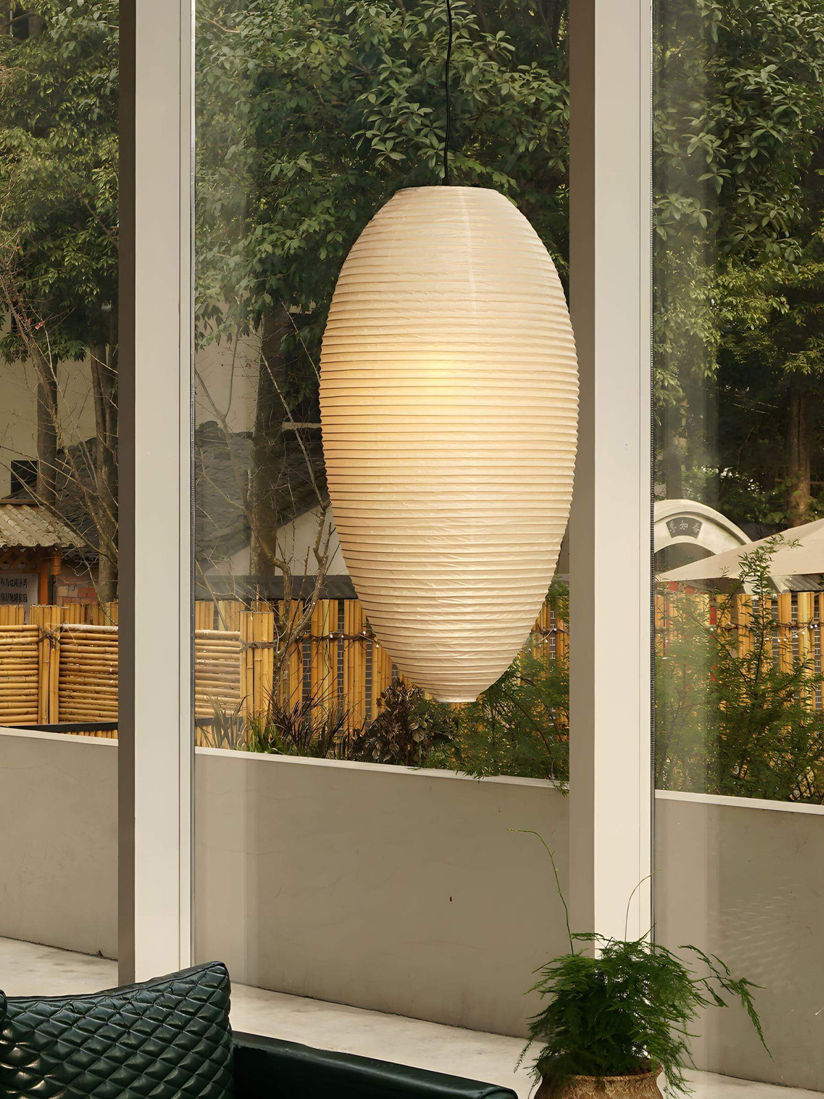Hanging Ceiling Fixture with Translucent Rice Paper Lampshade 11.4"×19.7" for Dining Room Kitchen Bedroom Ambient Overhead Lighting