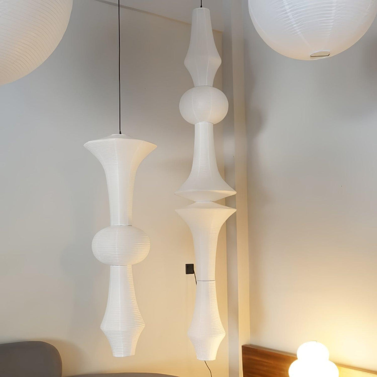 Overhead Hanging Fixture with Paper Shade for Kitchen Island or Breakfast Nook | Cylindrical Drop Lamp in White or Warm Tone | E26 Socket Ce