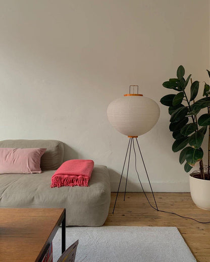Handcrafted Paper Shade Tripod Standing Lamp 20 in White for Living Room Bedroom Reading Nook Accent Light Japandi Minimalist Decor