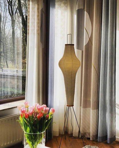 Handcrafted Paper Shade Tripod Standing Lamp 20 in White for Living Room Bedroom Reading Nook Accent Light Japandi Minimalist Decor