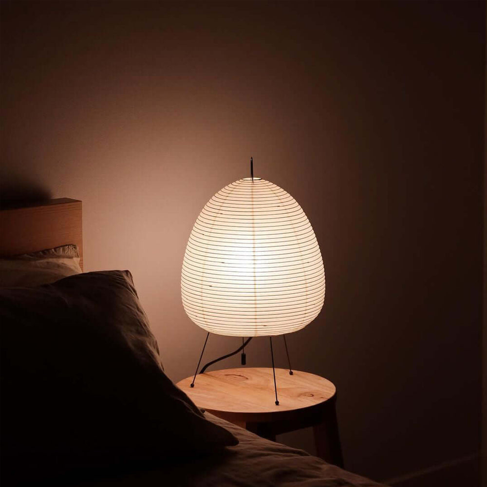 Handcrafted Paper Shade Accent Lamp 10 in Wide Warm Glow LED Bedside Nightlight for Bedroom Office Desktop Reading Nook Minimalist Japanese