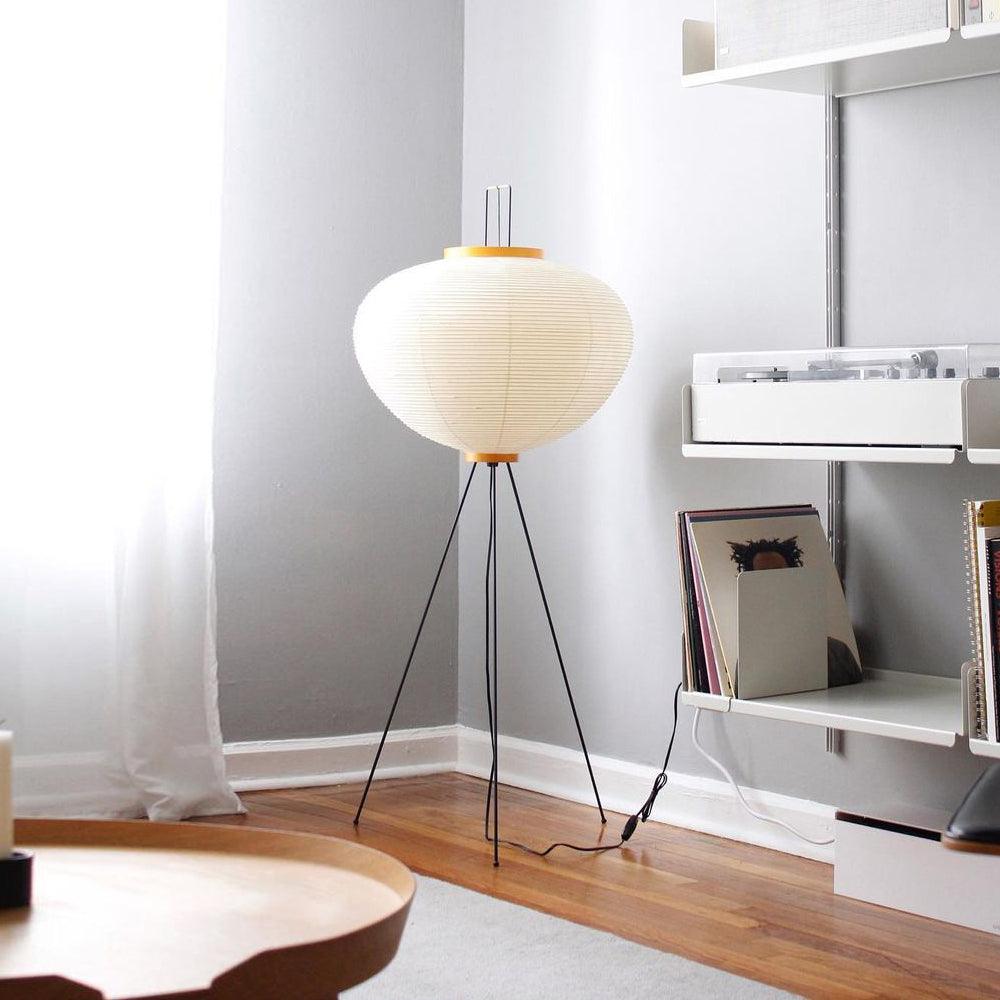 Japanese-Inspired Paper Floor Lamp White Mulberry Shade Tall Standing Light for Living Room Bedroom Reading Nook Sculptural Accent