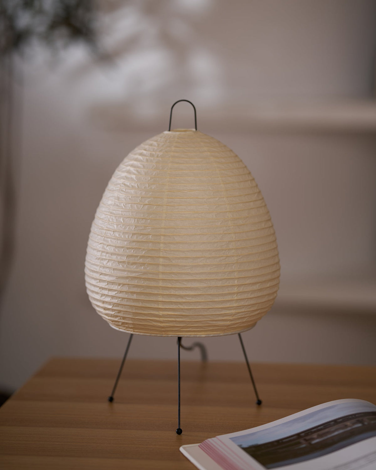 Handcrafted Paper Shade Accent Lamp 10 in Wide Warm Glow LED Bedside Nightlight for Bedroom Office Desktop Reading Nook Minimalist Japanese