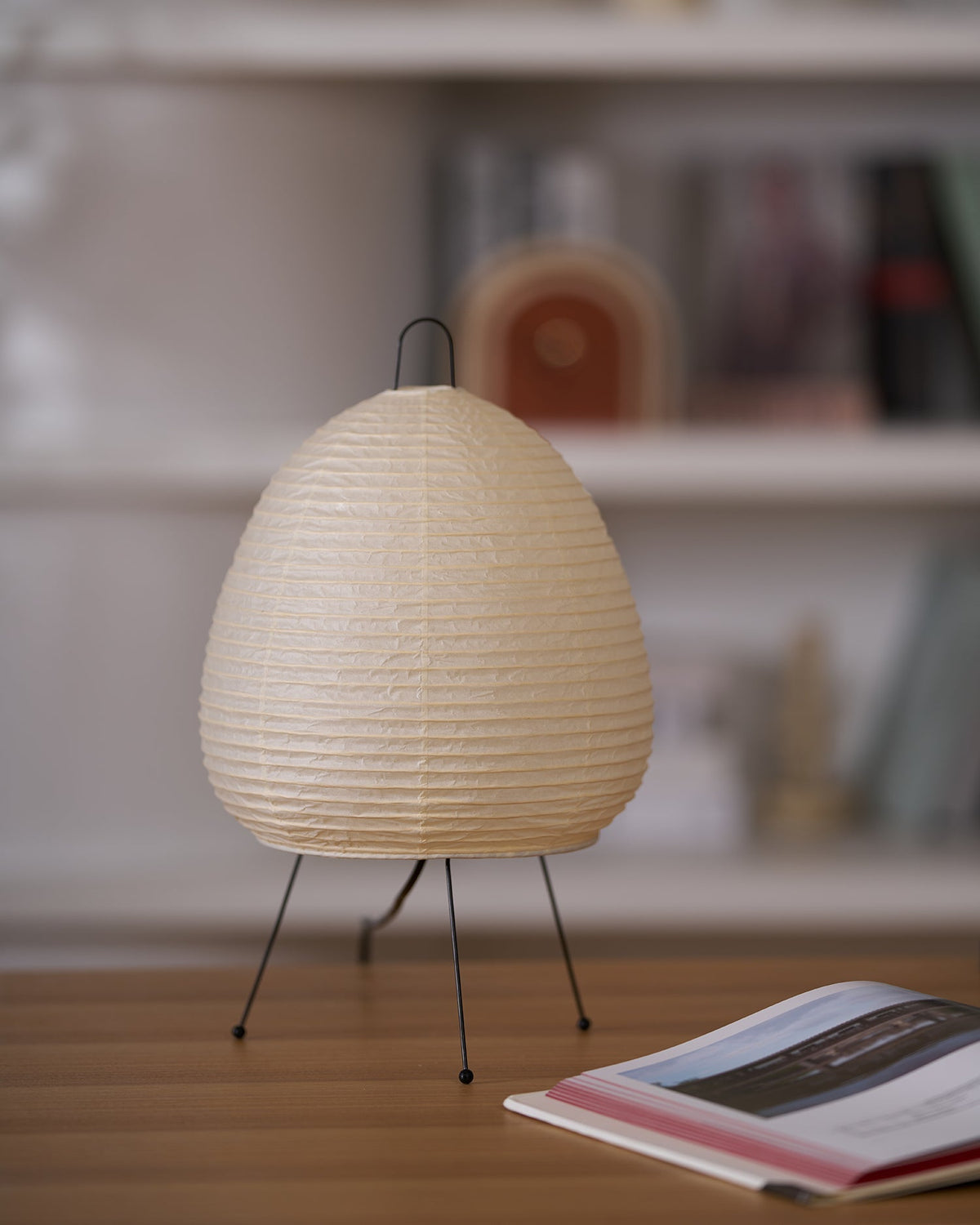 Handcrafted Paper Shade Desk Lamp 17 Inch White Soft Glow Accent Light E26 E27 Base for Bedroom Office Living Room Nightstand Reading Corner