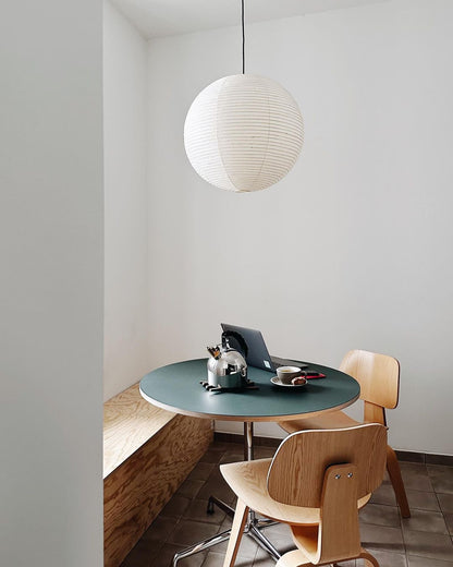 Spherical Hanging Lamp with Cotton Paper Shade & Adjustable Cord for Dining Room, Kitchen, Living Space | Modern Overhead Fixture