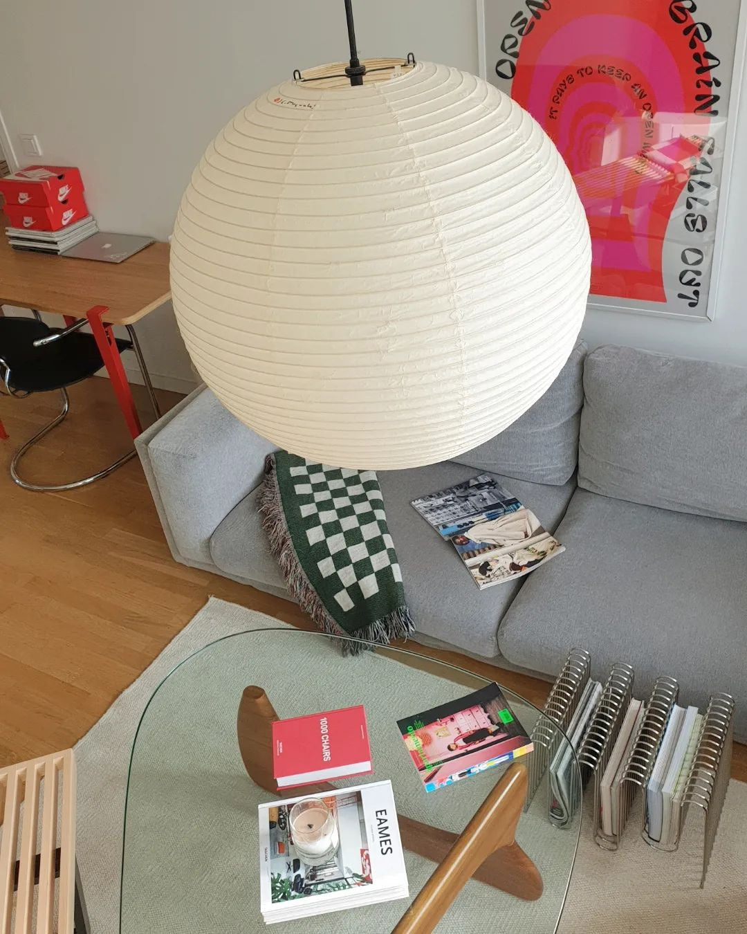 Spherical Hanging Lamp with Cotton Paper Shade & Adjustable Cord for Dining Room, Kitchen, Living Space | Modern Overhead Fixture