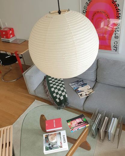 Spherical Hanging Lamp with Cotton Paper Shade & Adjustable Cord for Dining Room, Kitchen, Living Space | Modern Overhead Fixture