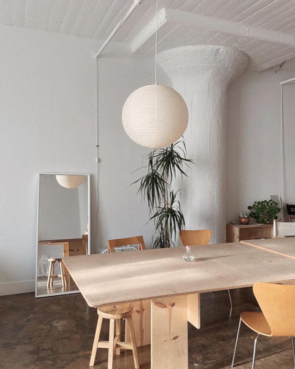 Spherical Hanging Lamp with Cotton Paper Shade & Adjustable Cord for Dining Room, Kitchen, Living Space | Modern Overhead Fixture