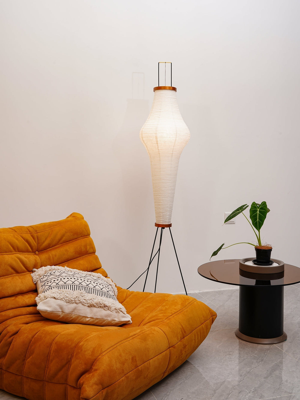 Handcrafted Paper Shade Tripod Standing Lamp 20 in White for Living Room Bedroom Reading Nook Accent Light Japandi Minimalist Decor