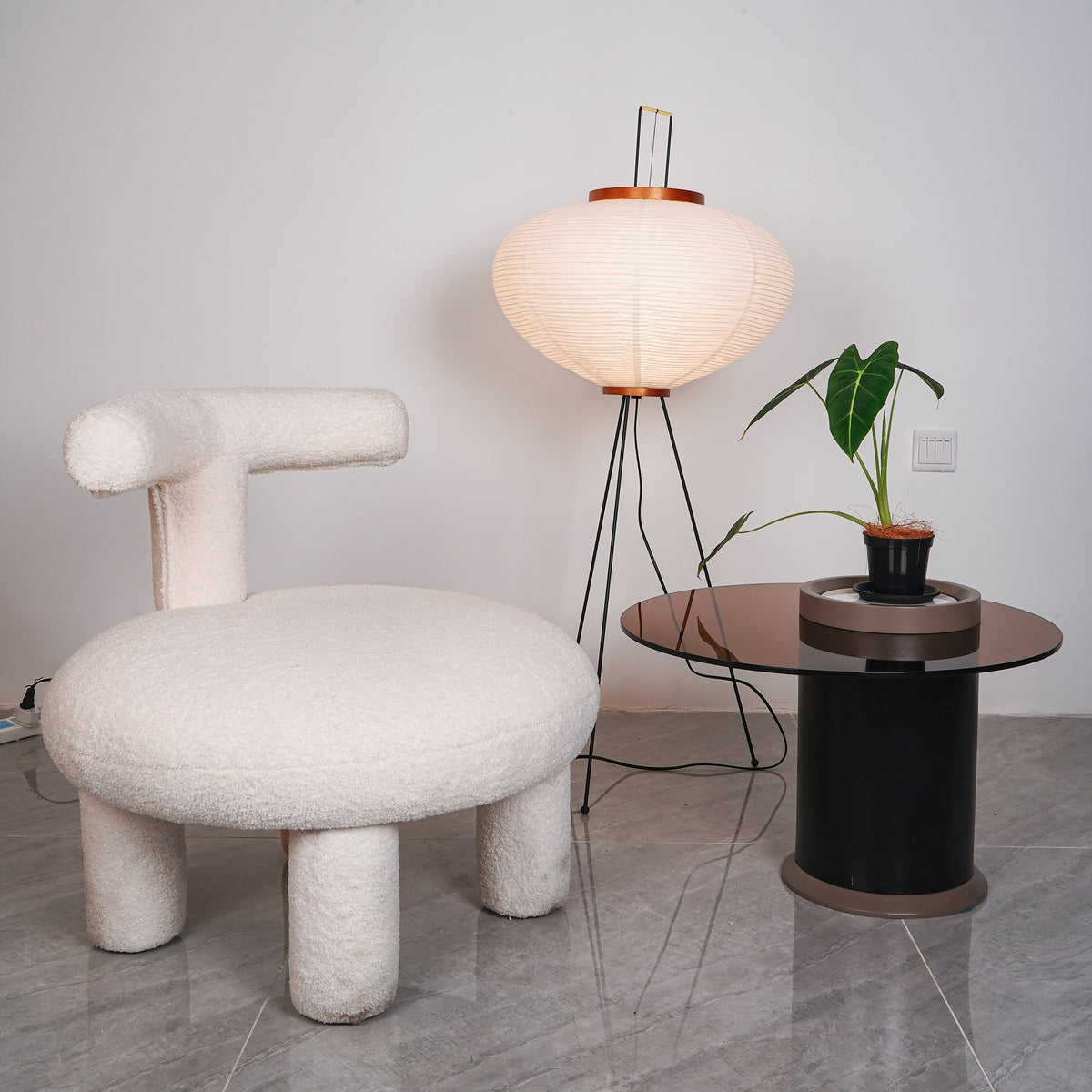 Handcrafted Paper Shade Tripod Standing Lamp 20 in White for Living Room Bedroom Reading Nook Accent Light Japandi Minimalist Decor