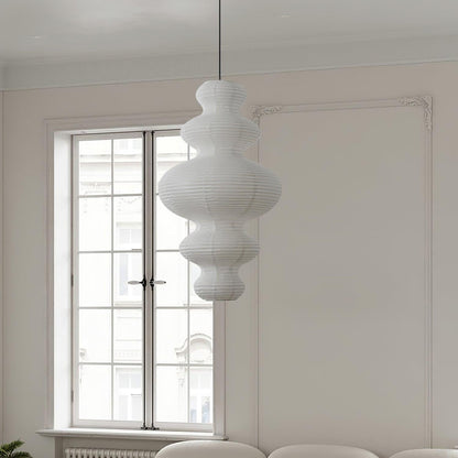Hanging Lantern Fixture 19-Inch Natural Fiber Shade White Orb Ceiling Light Adjustable 59-Inch Cord for Dining Room Kitchen Island Asian-Ins