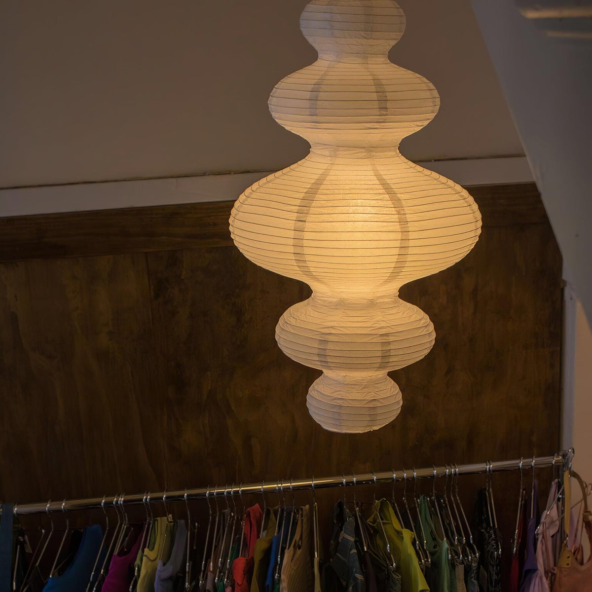 Hanging Lantern Fixture 19-Inch Natural Fiber Shade White Orb Ceiling Light Adjustable 59-Inch Cord for Dining Room Kitchen Island Asian-Ins