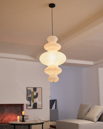 Hanging Lantern Fixture 19-Inch Natural Fiber Shade White Orb Ceiling Light Adjustable 59-Inch Cord for Dining Room Kitchen Island Asian-Ins