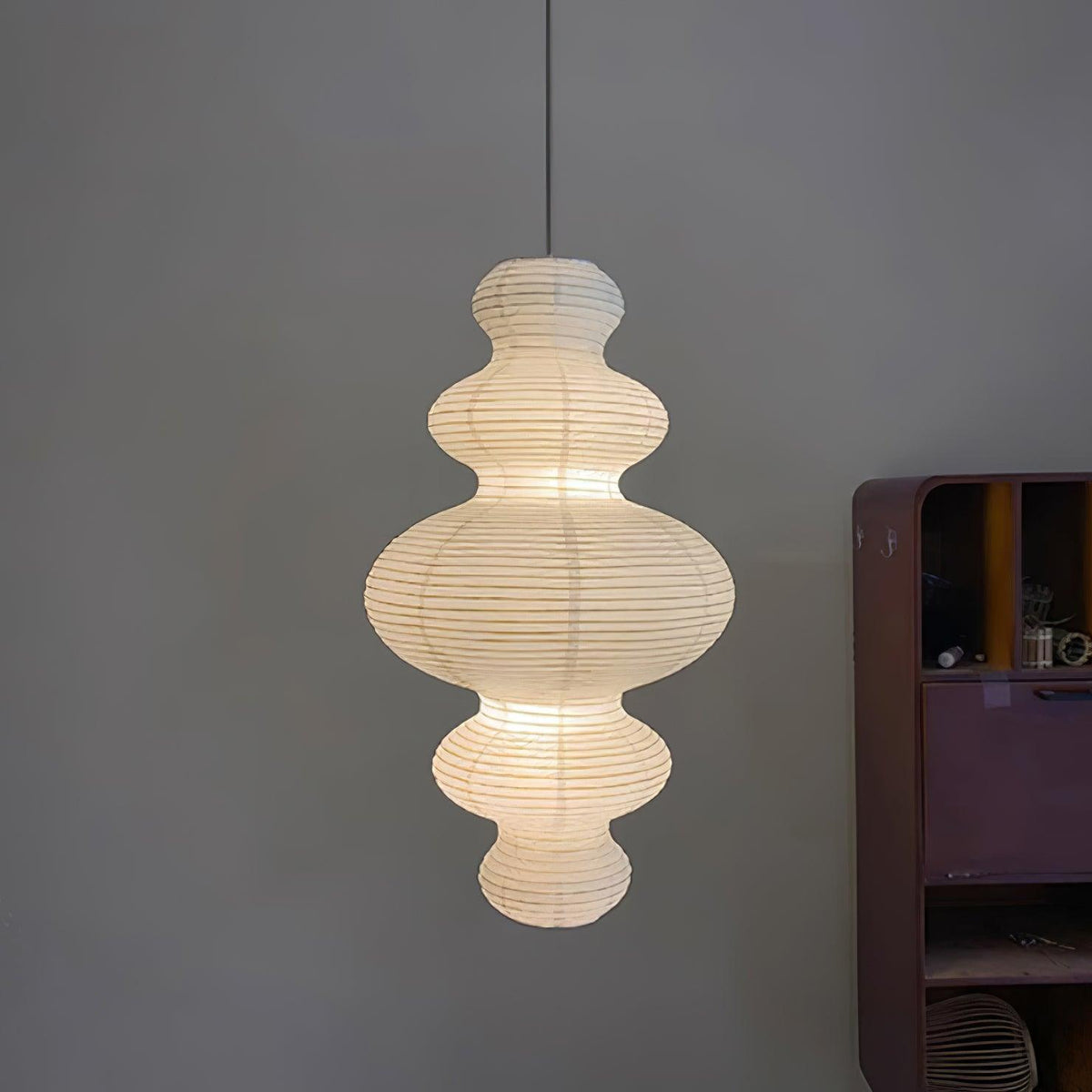Hanging Lantern Fixture 19-Inch Natural Fiber Shade White Orb Ceiling Light Adjustable 59-Inch Cord for Dining Room Kitchen Island Asian-Ins